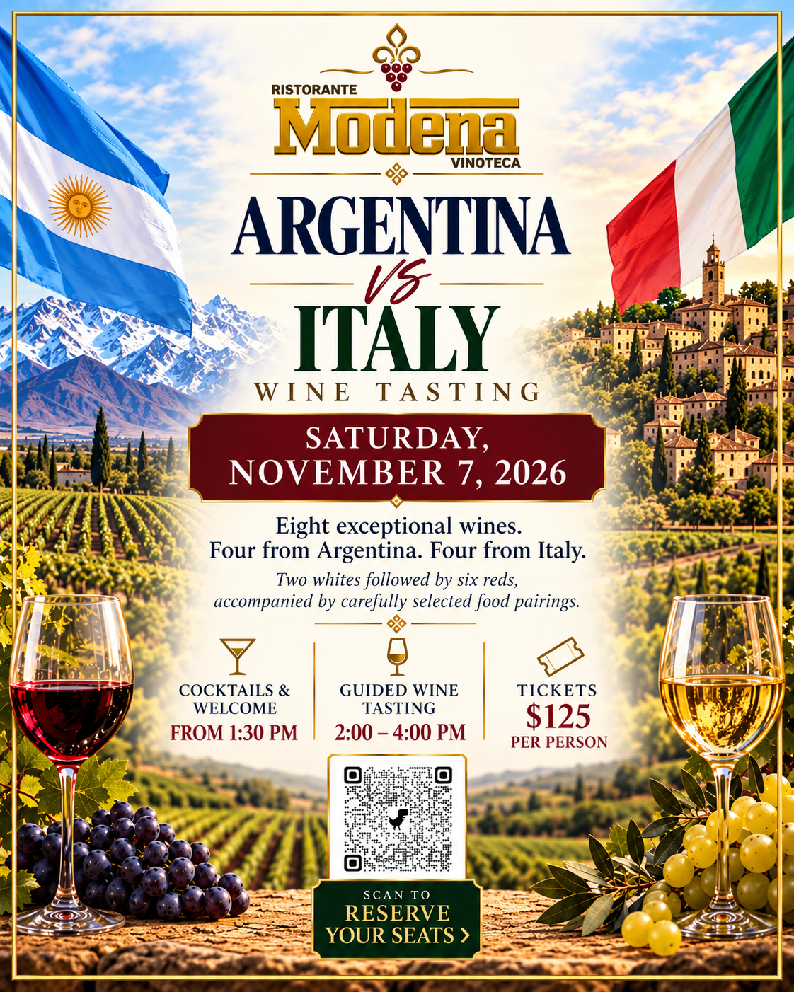 argentina vs italy wine tasting flyer